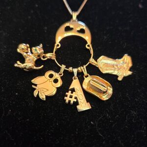 Vintage Monet Charm Necklace Hearts 5 charms Long Chain